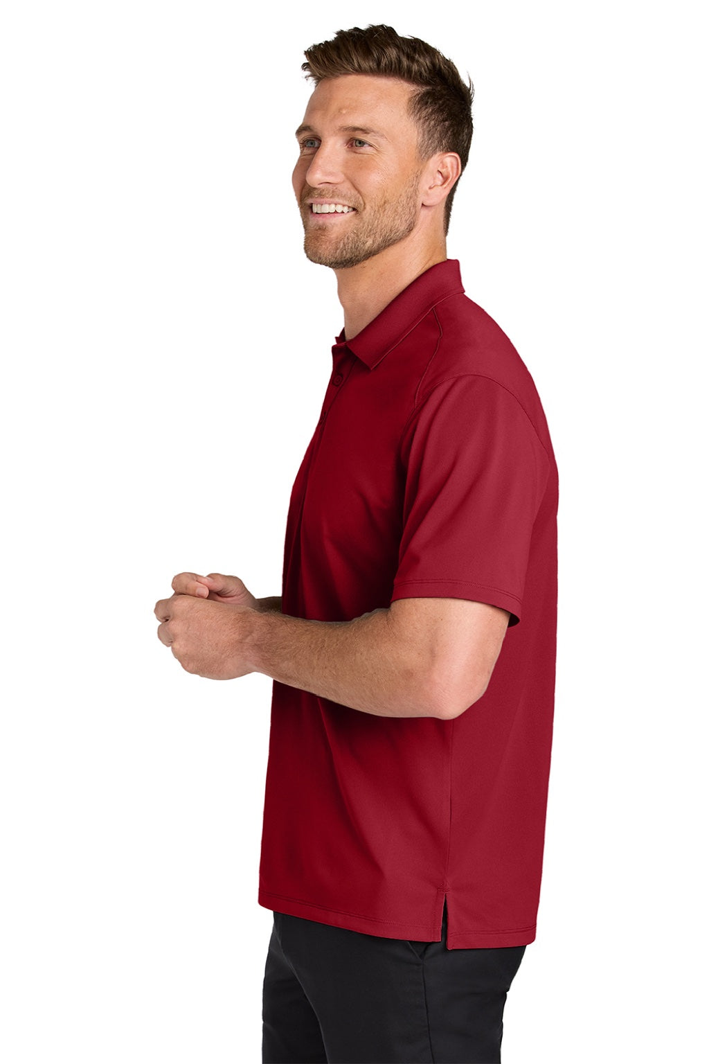 Port Authority K240 Mens Wearever Moisture Wicking Pique Short Sleeve Polo Shirt Rich Red Model Side