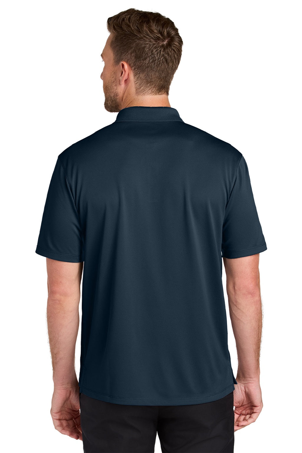 Port Authority K240 Mens Wearever Moisture Wicking Pique Short Sleeve Polo Shirt River Navy Blue Model Back