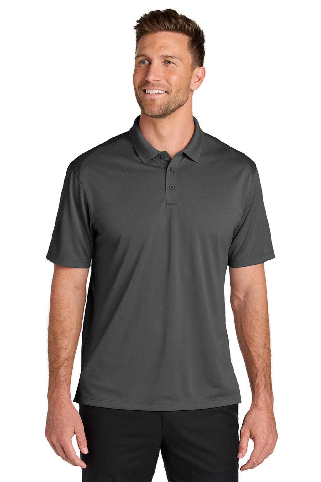 Port Authority K240 Mens Wearever Moisture Wicking Pique Short Sleeve Polo Shirt Storm Grey Model Front