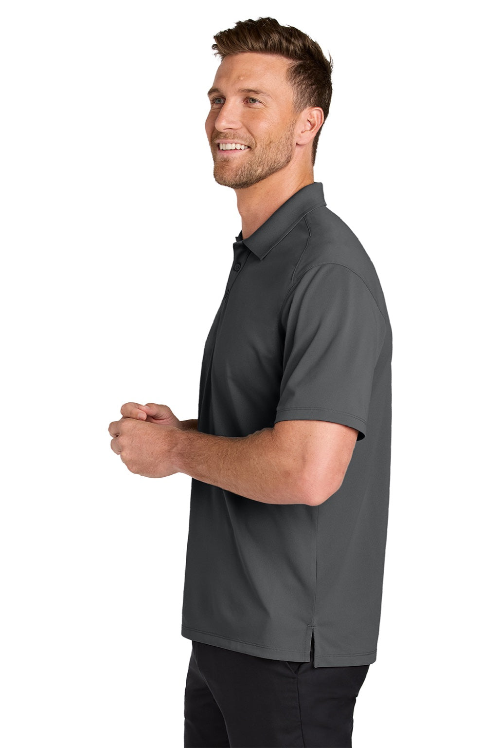 Port Authority K240 Mens Wearever Moisture Wicking Pique Short Sleeve Polo Shirt Storm Grey Model Side