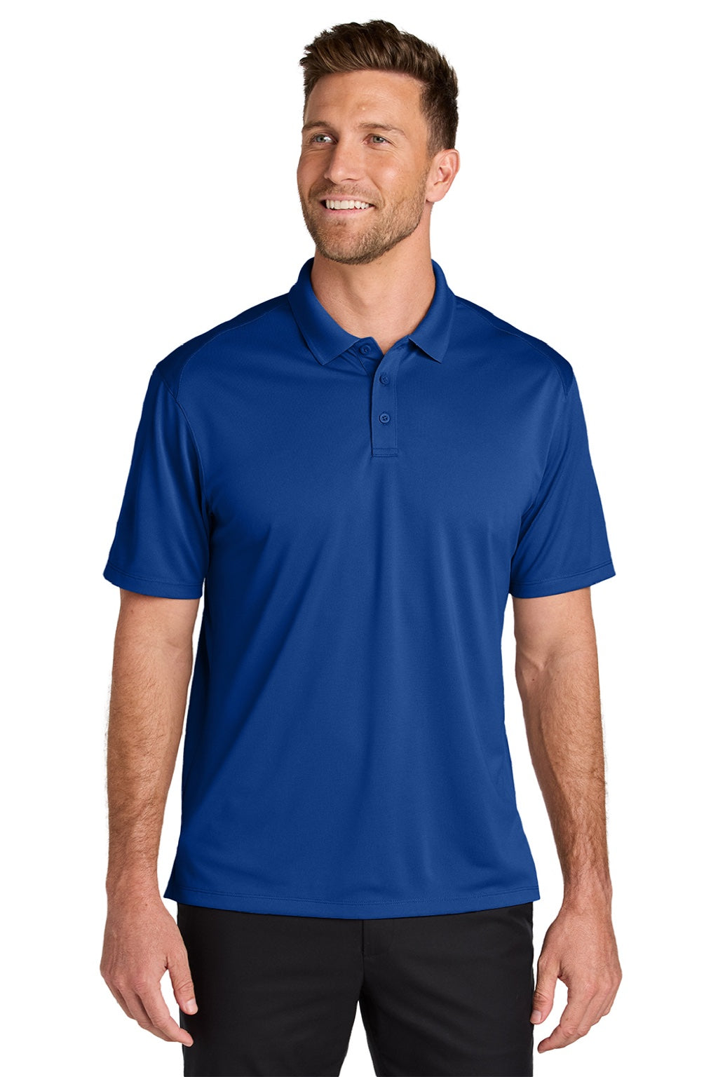 Port Authority K240 Mens Wearever Moisture Wicking Pique Short Sleeve Polo Shirt True Royal Blue Model Front