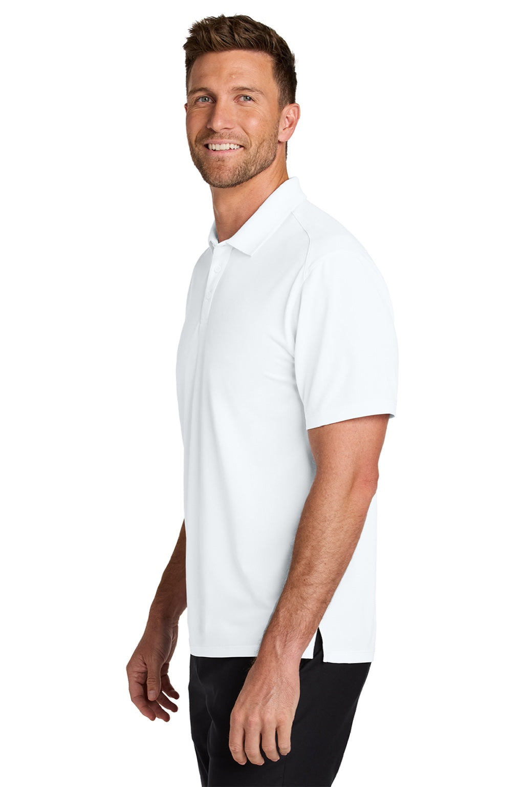 Port Authority K240 Mens Wearever Moisture Wicking Pique Short Sleeve Polo Shirt White Model Side