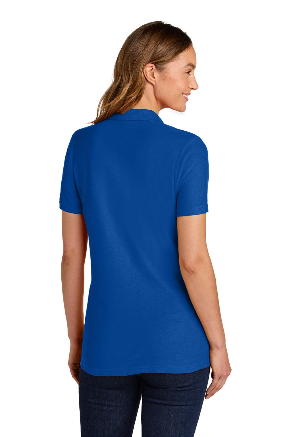 Gildan 64800L Womens Softstyle Pique Short Sleeve Polo Shirt Royal Blue Model Back