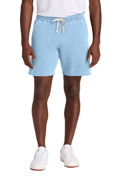 Comfort Colors 1468 Mens Garment Dyed Fleece Shorts w/ Pockets Hydrangea Blue Model Front