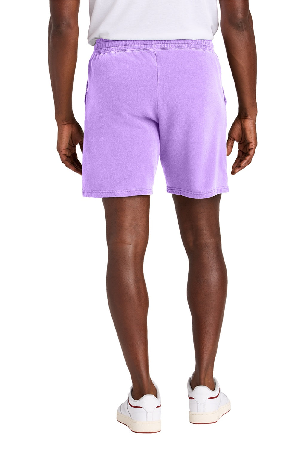 Comfort Colors 1468 Mens Garment Dyed Fleece Shorts w/ Pockets Neon Violet Purple Model Back