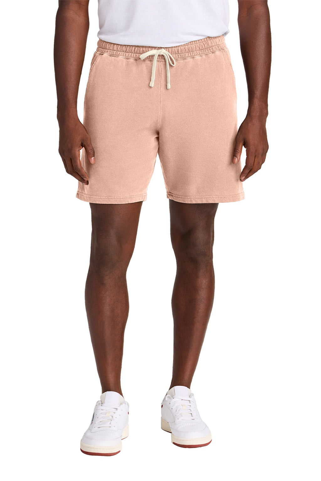 Comfort Colors 1468 Mens Garment Dyed Fleece Shorts w/ Pockets Peachy Model Front