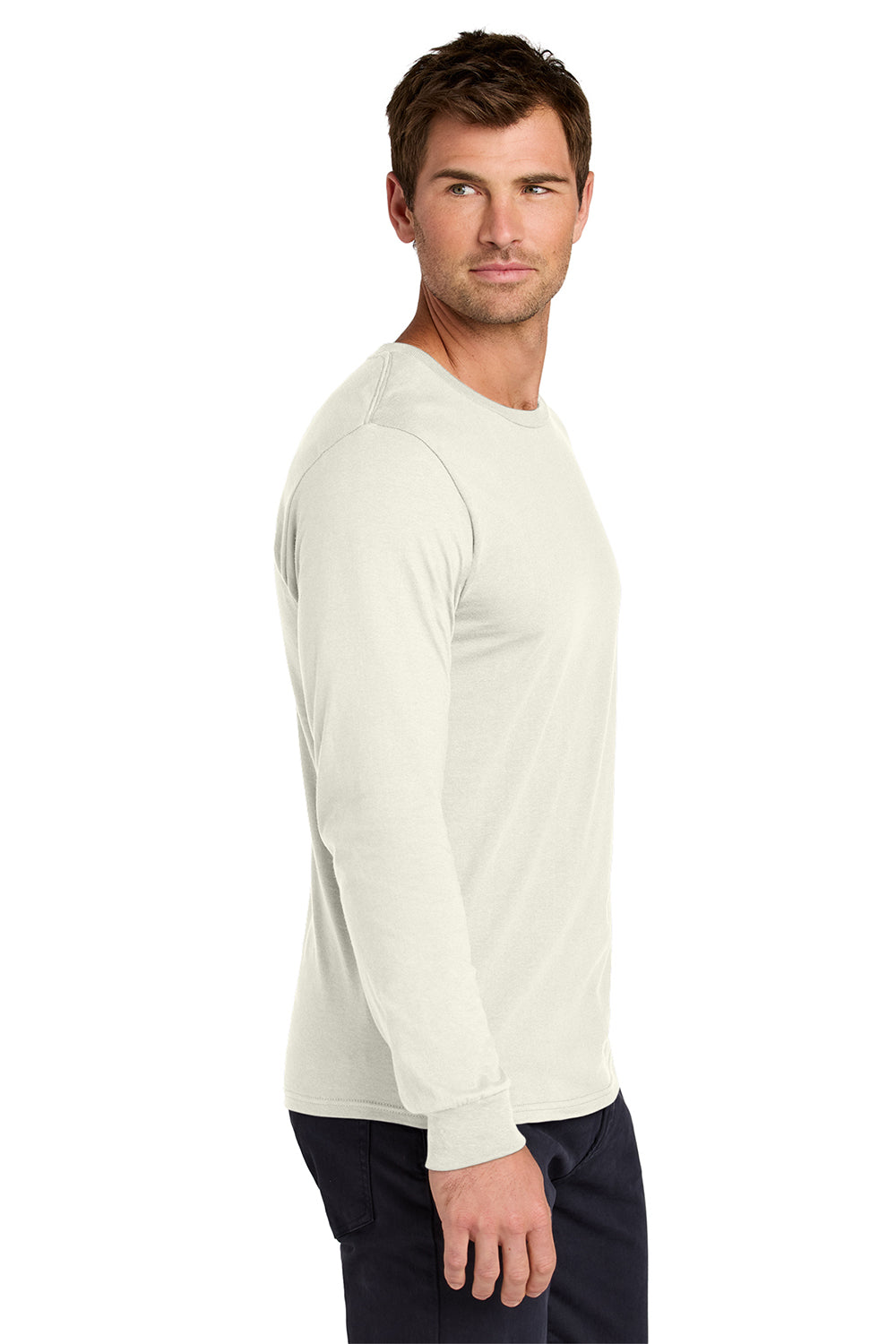 Jerzees 363L Mens Classics Long Sleeve Crewneck T-Shirt Heather Sweet Cream Model Side