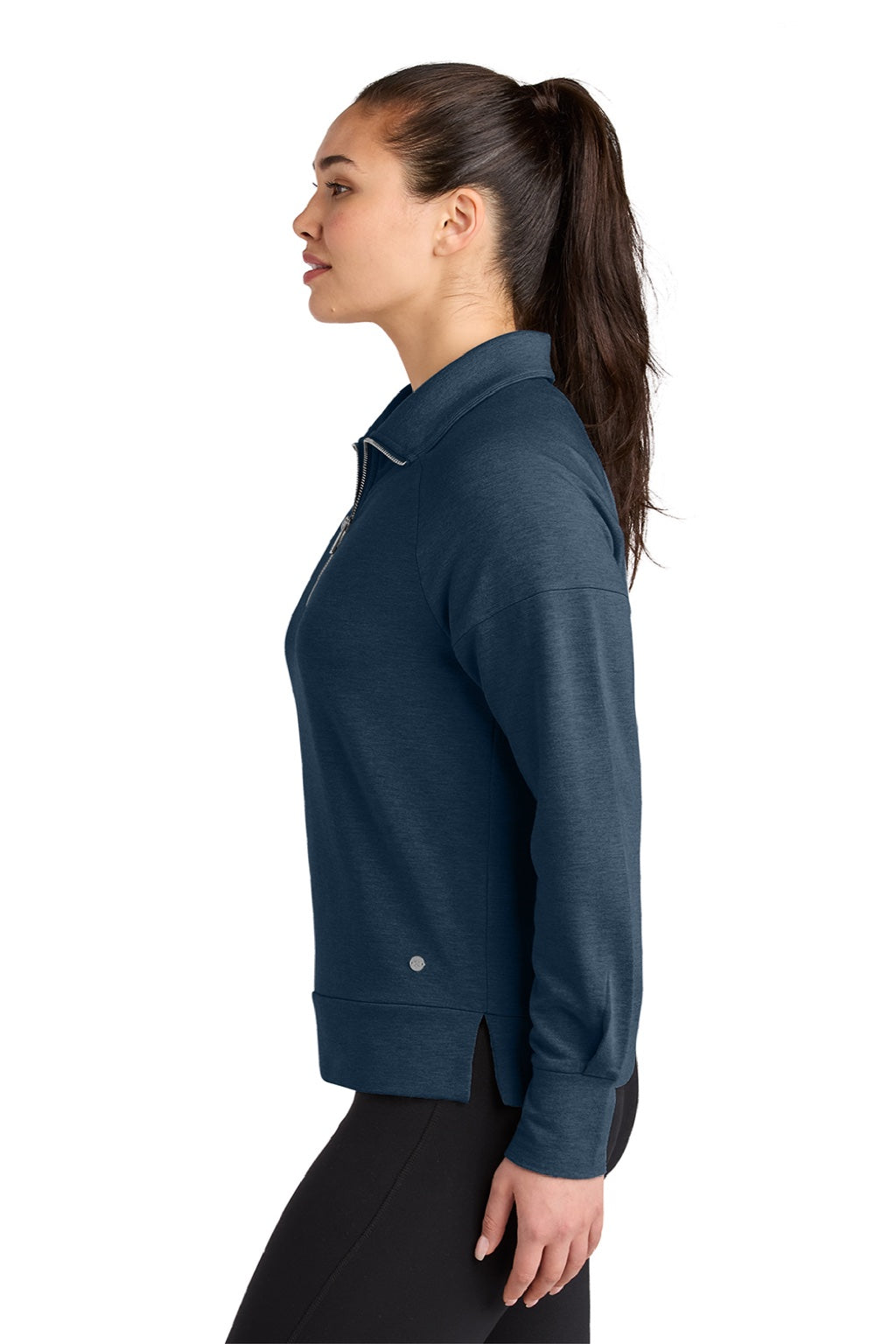 Ogio LOG814 Womens Luuma 1/4 Zip Sweatshirt River Navy Blue Model Side