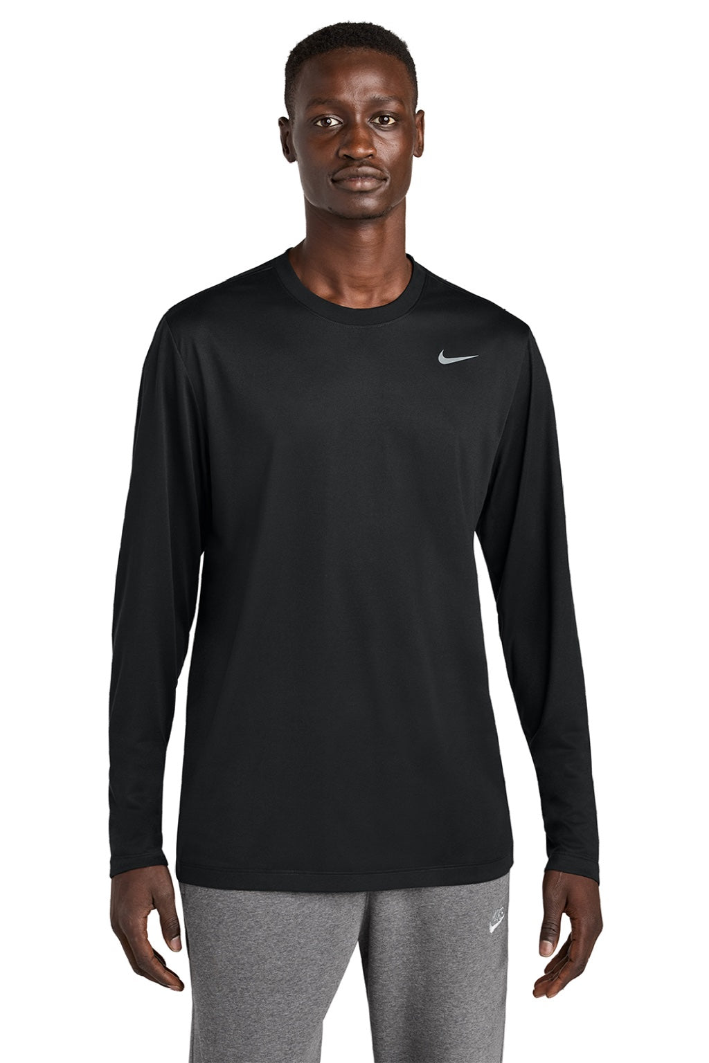 Nike NKHQ4550 Mens Team rLegend Long Sleeve Crewneck T-Shirt Black Model Front