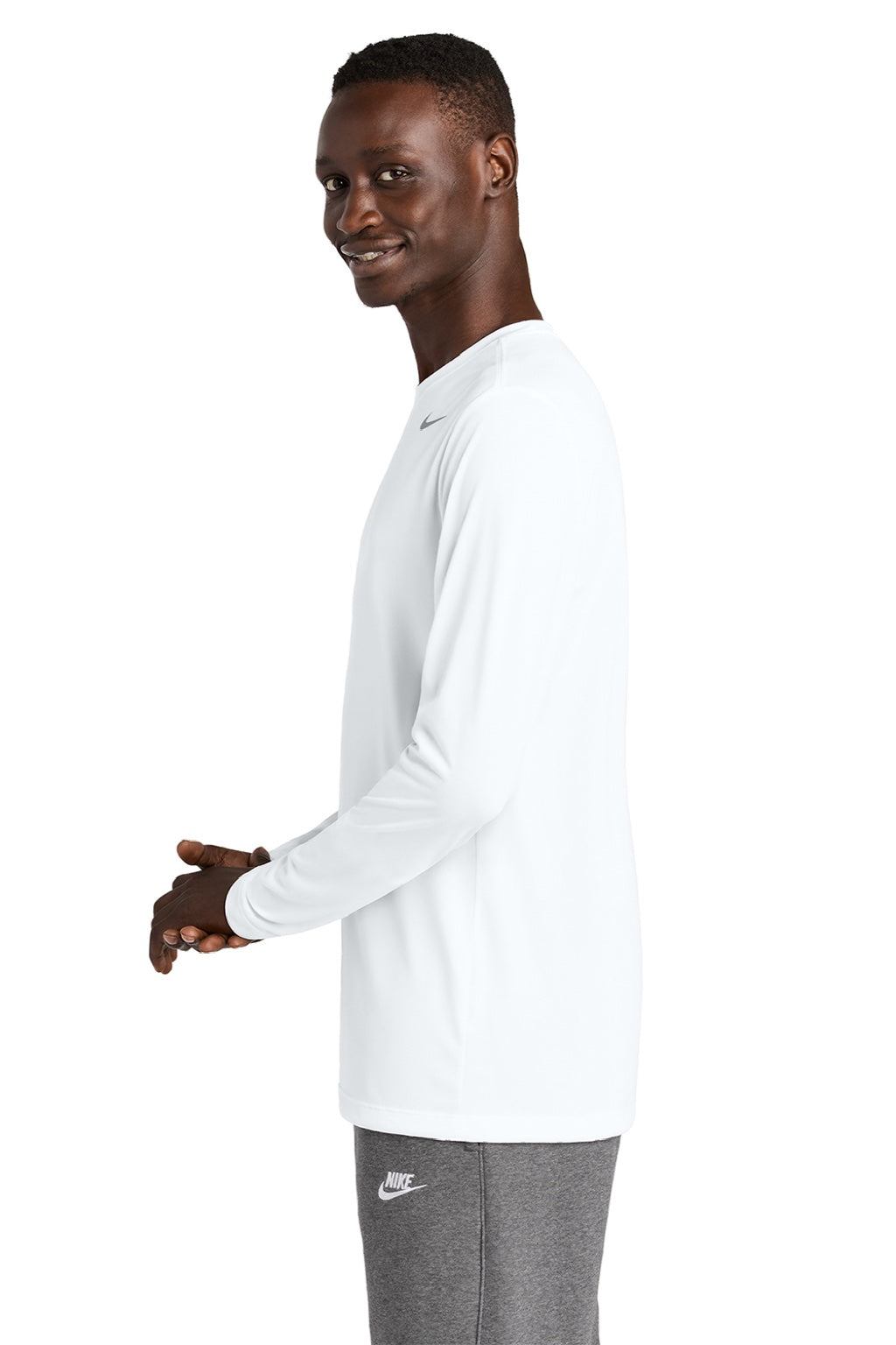 Nike NKHQ4550 Mens Team rLegend Long Sleeve Crewneck T-Shirt White Model Side