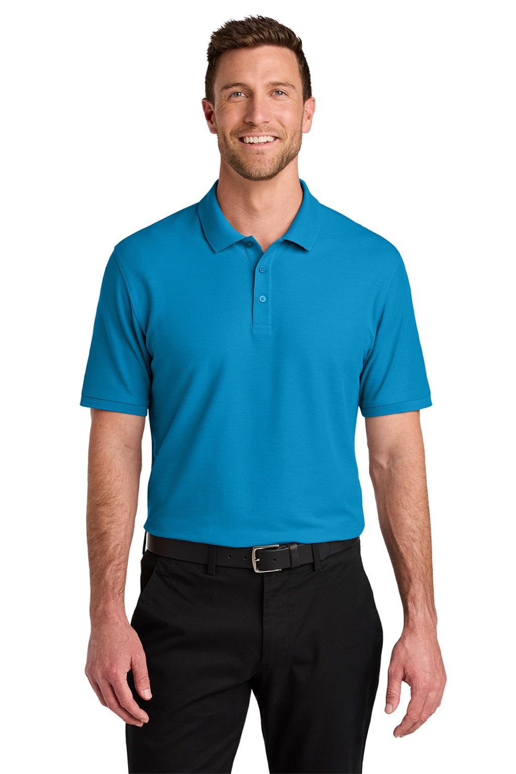 Port Authority K200/TLK200 Mens Wearever Signature Pique Short Sleeve Polo Shirt Parcel Blue Model Front