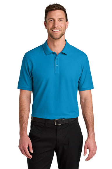 Port Authority K200/TLK200 Mens Wearever Signature Pique Short Sleeve Polo Shirt Parcel Blue Model Front