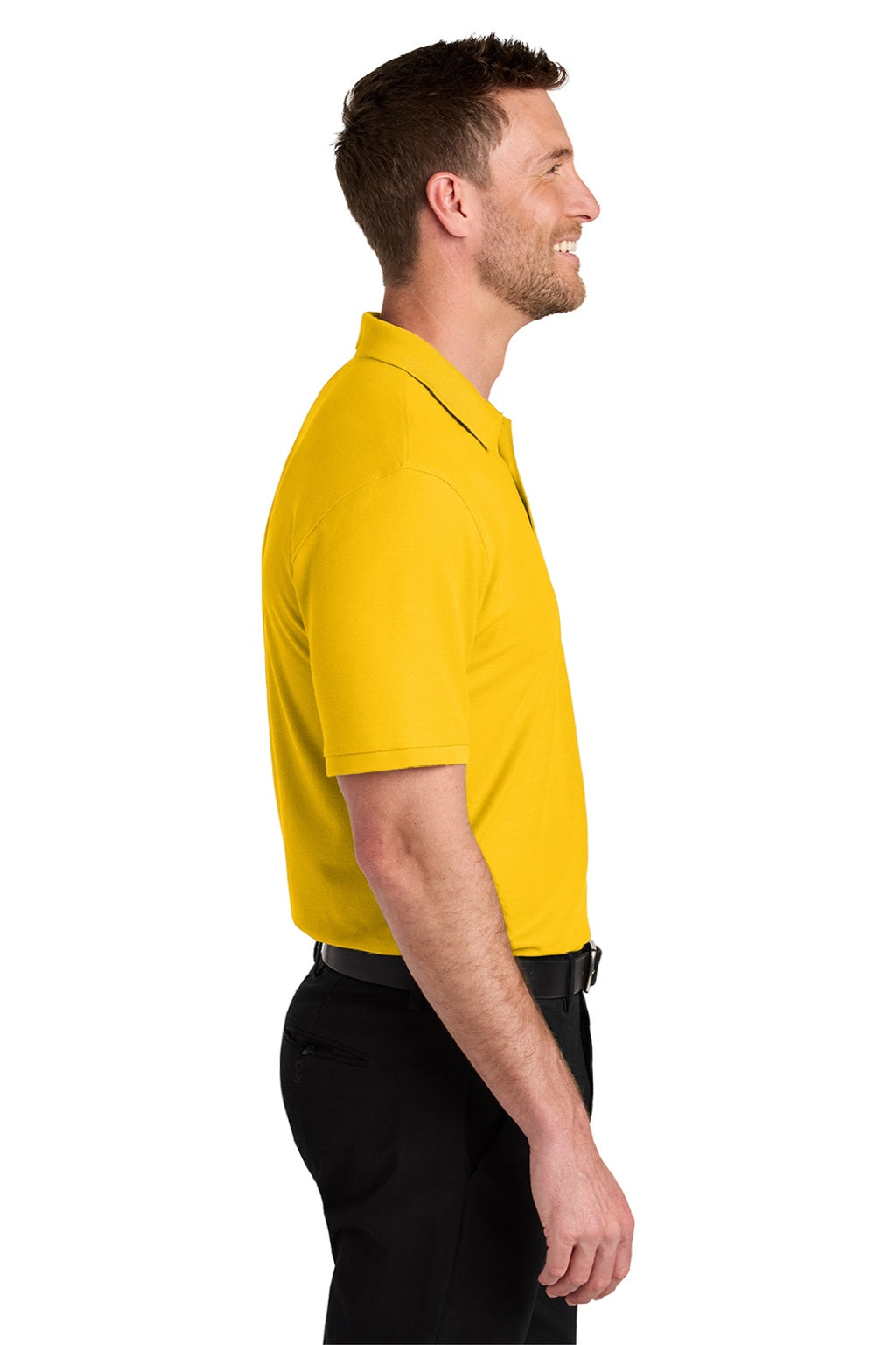 Port Authority K200/TLK200 Mens Wearever Signature Pique Short Sleeve Polo Shirt Sunflower Yellow Model Side