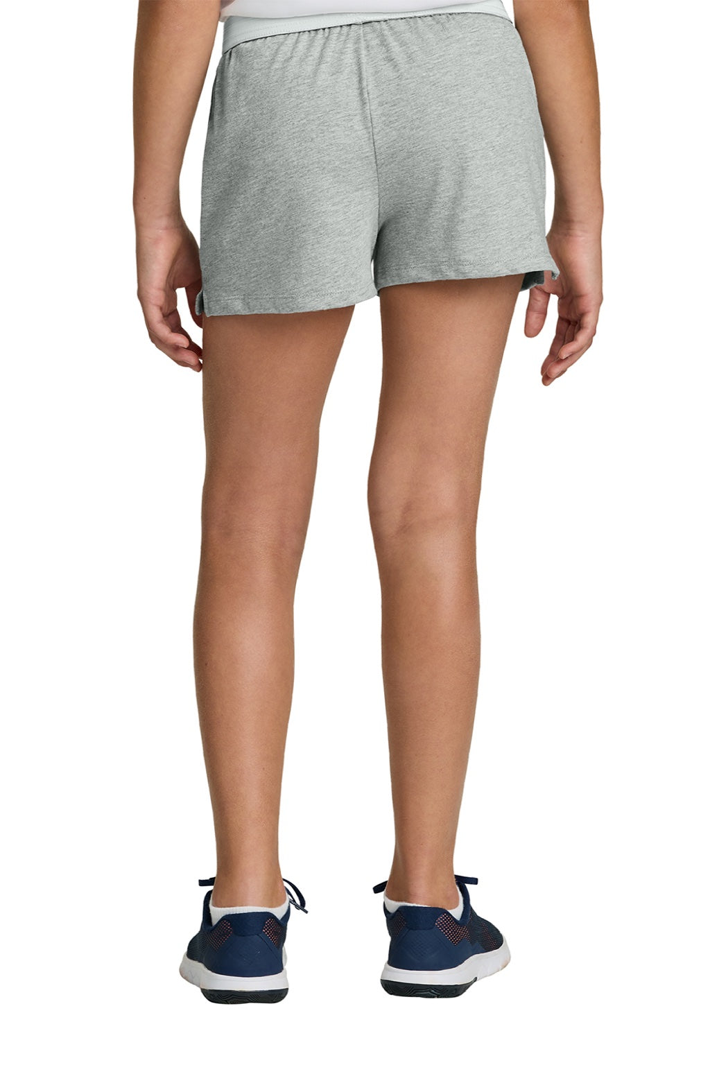 Sport-Tek YGST311 Youth Girls Jersey Knit Squad Shorts Heather Grey Model Back