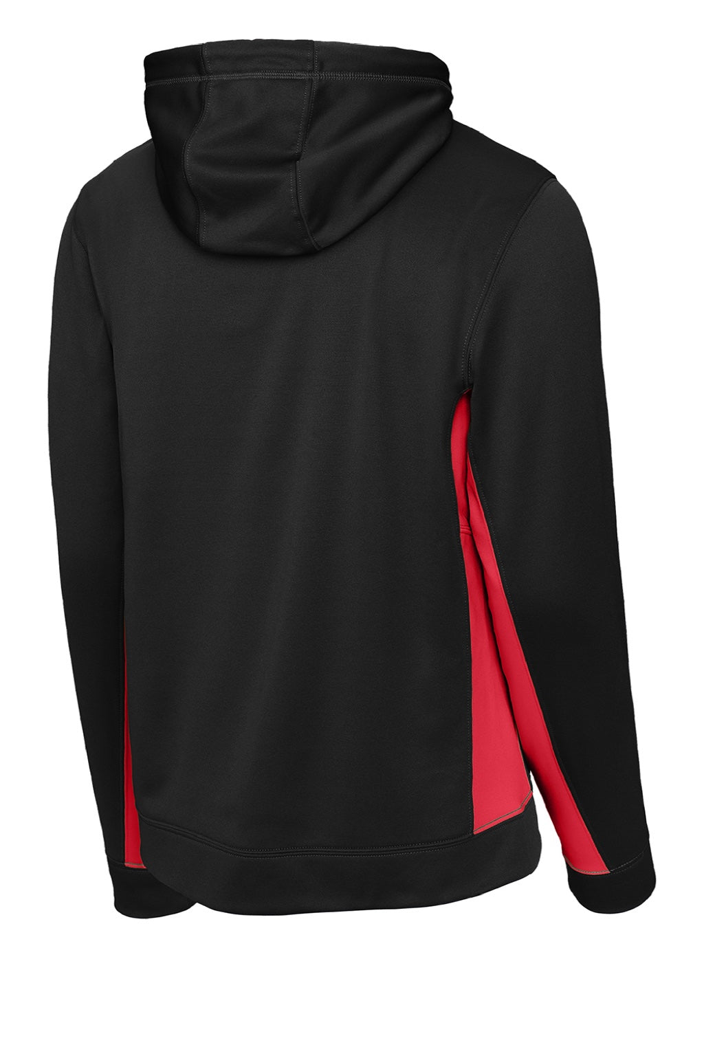 Sport-Tek ST235 Mens Sport-Wick Moisture Wicking Fleece Hooded Sweatshirt Hoodie w/ Pouch Pocket Black/Deep Red Flat Back