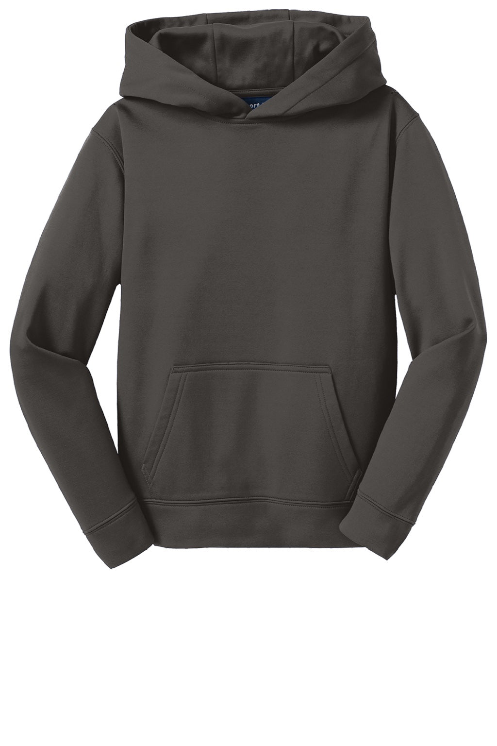 Sport-Tek YST244 Youth Sport-Wick Moisture Wicking Fleece Hooded Sweatshirt Hoodie w/ Pouch Pocket Iron Grey Flat Front