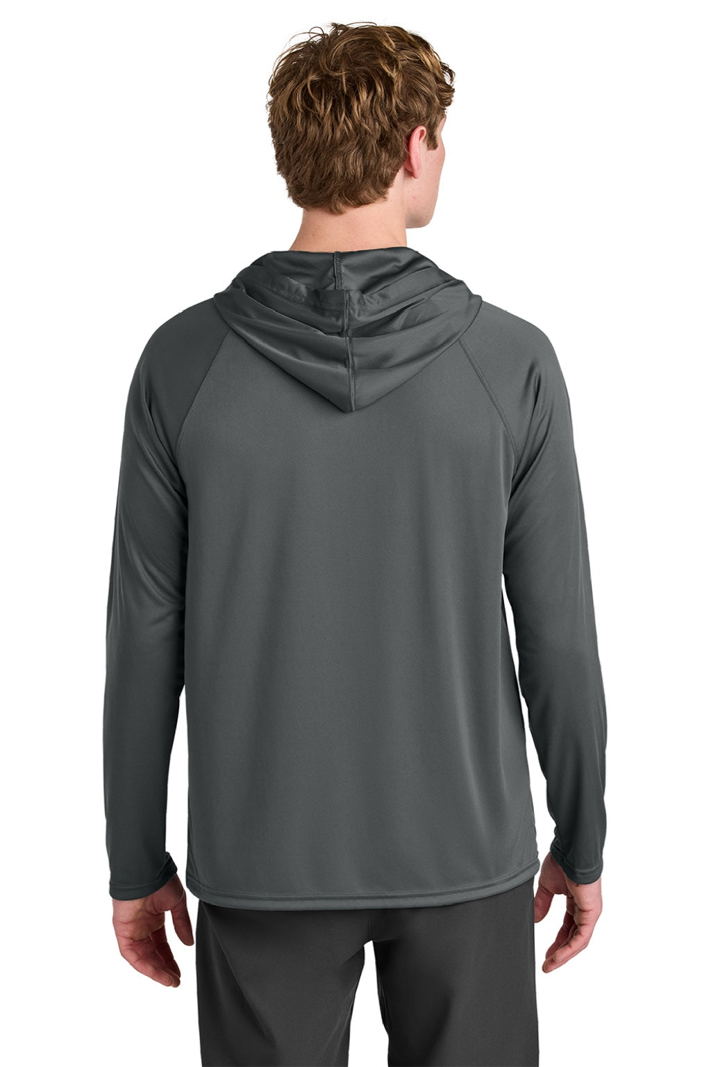 A4 A4N3409 Mens Performance Moisture Wicking Long Sleeve Hooded T-Shirt Hoodie Graphite Grey Model Back