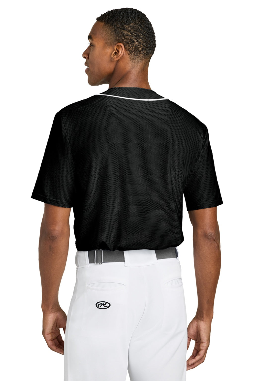 A4 A4N4184 Mens Short Sleeve Full Button Baseball Jersey Black Model Back