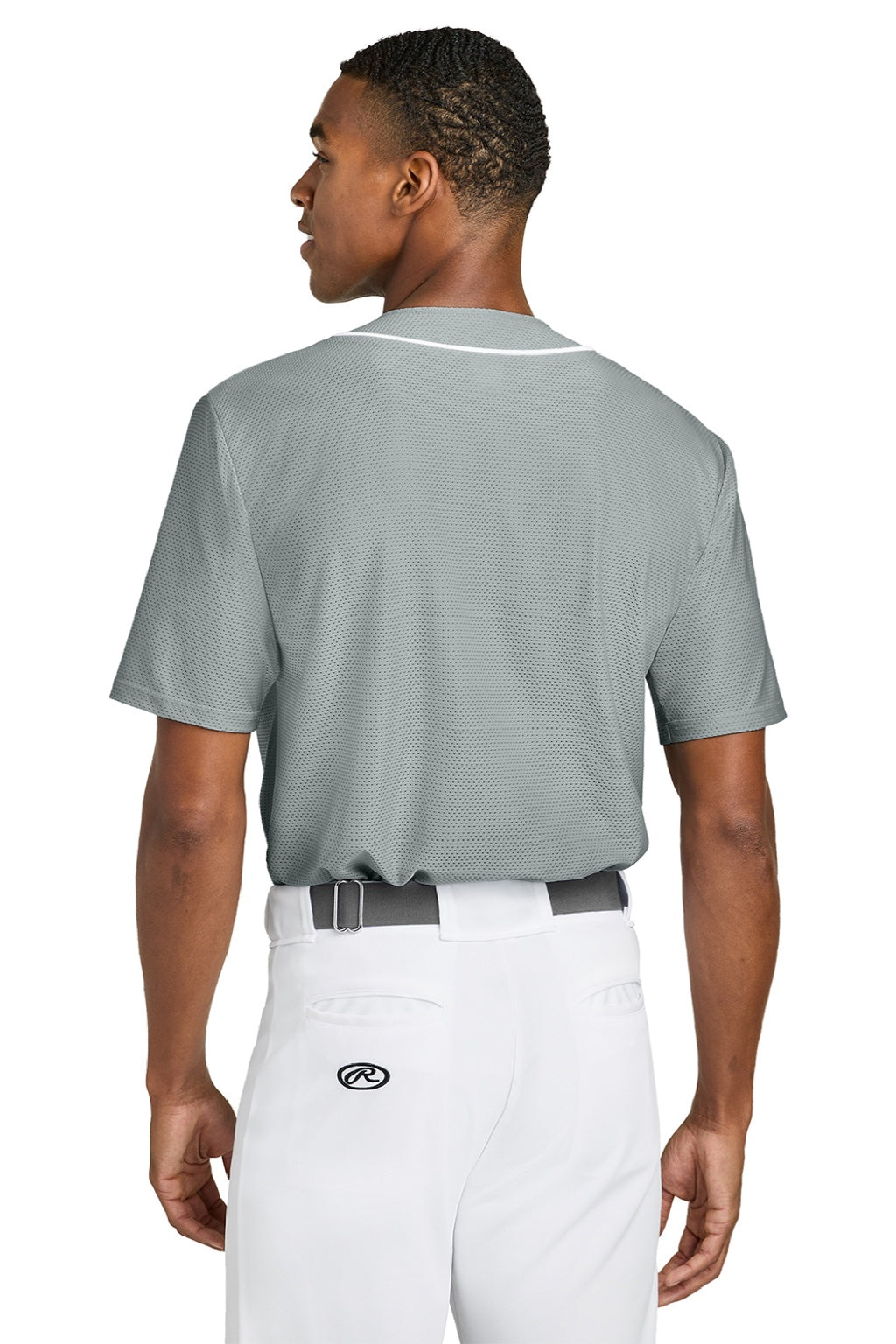 A4 A4N4184 Mens Short Sleeve Full Button Baseball Jersey Grey Model Back