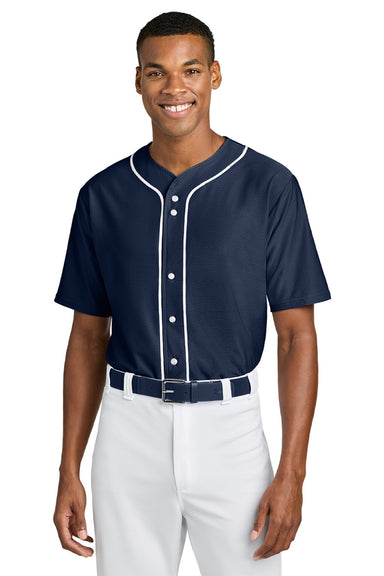 A4 A4N4184 Mens Short Sleeve Full Button Baseball Jersey Navy Blue Model Front