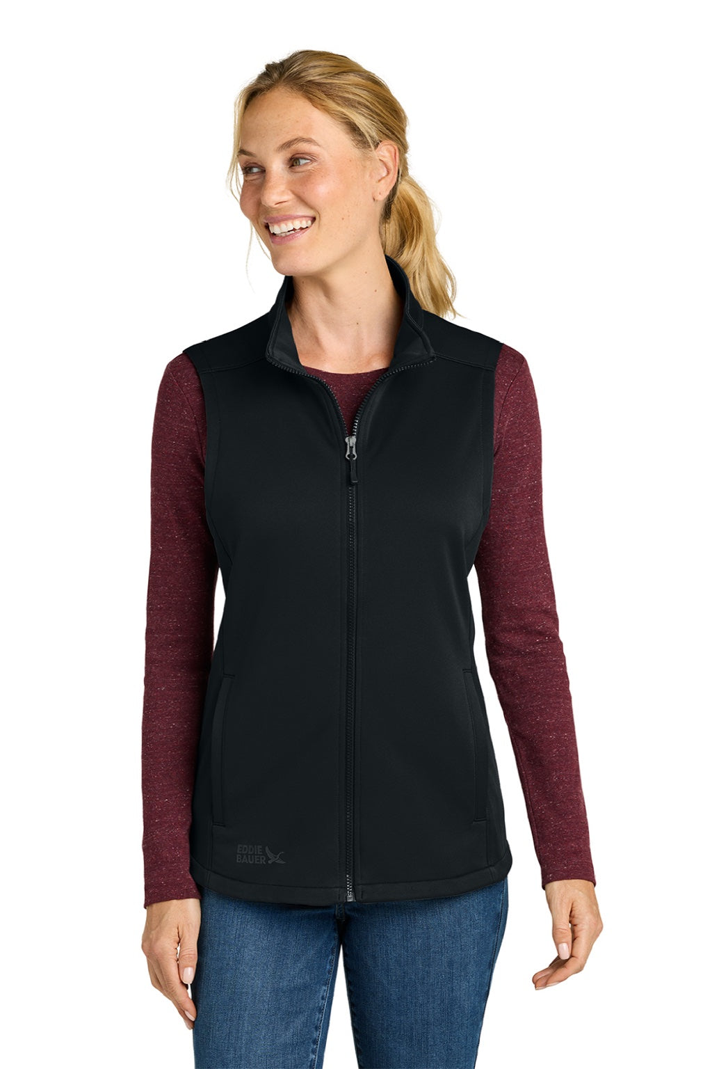Eddie Bauer EB2570 Womens Full Zip Fleece Vest Black Model Front