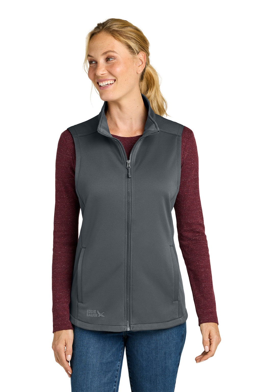 Eddie Bauer EB2570 Womens Full Zip Fleece Vest Iron Gate Grey Model Front