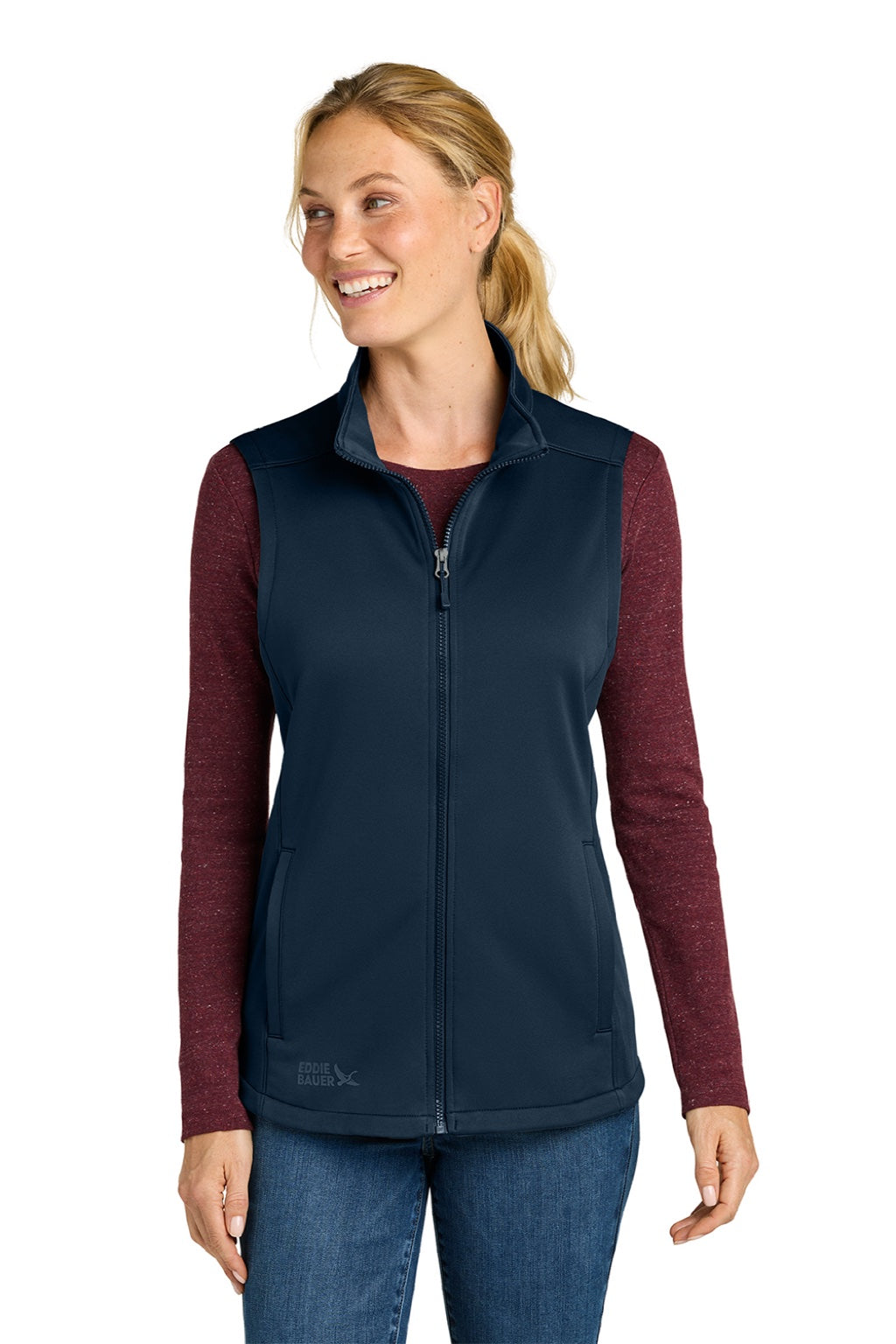 Eddie Bauer EB2570 Womens Full Zip Fleece Vest River Navy Blue Model Front