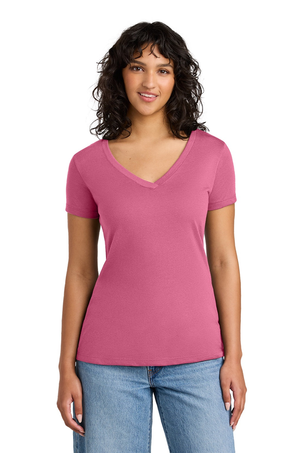 Next Level NL1540/1540 Womens Ideal Jersey Short Sleeve V-Neck T-Shirt Hot Pink Model Front