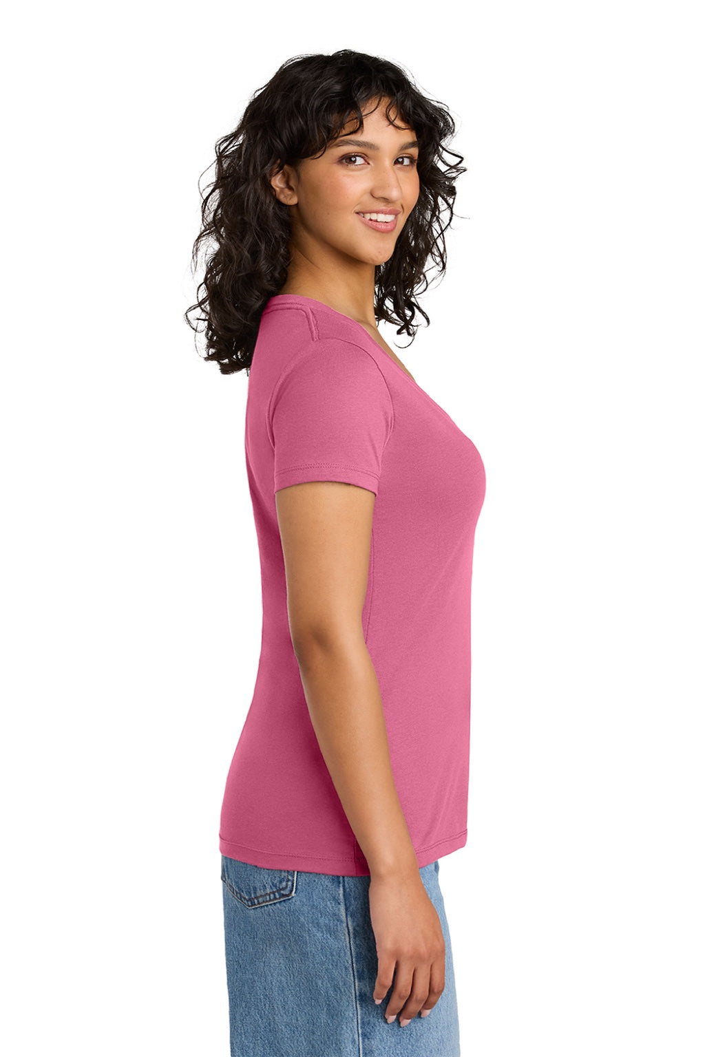 Next Level NL1540/1540 Womens Ideal Jersey Short Sleeve V-Neck T-Shirt Hot Pink Model Side