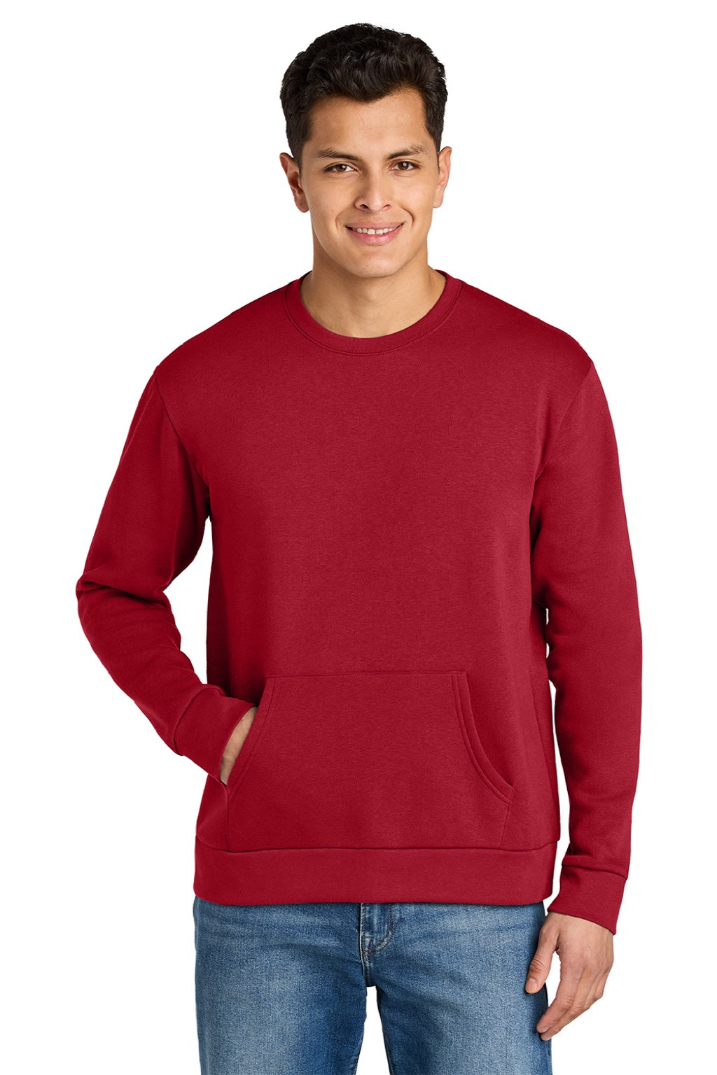 Next Level 9001 Mens Fleece Crewneck Sweatshirt w/ Pouch Pocket Red Model Front