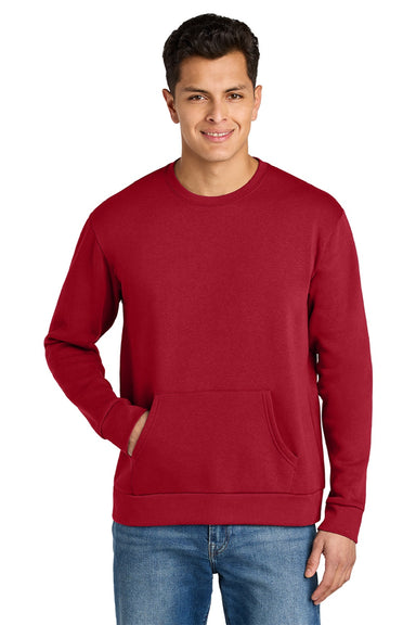 Next Level 9001 Mens Fleece Crewneck Sweatshirt w/ Pouch Pocket Red Model Front