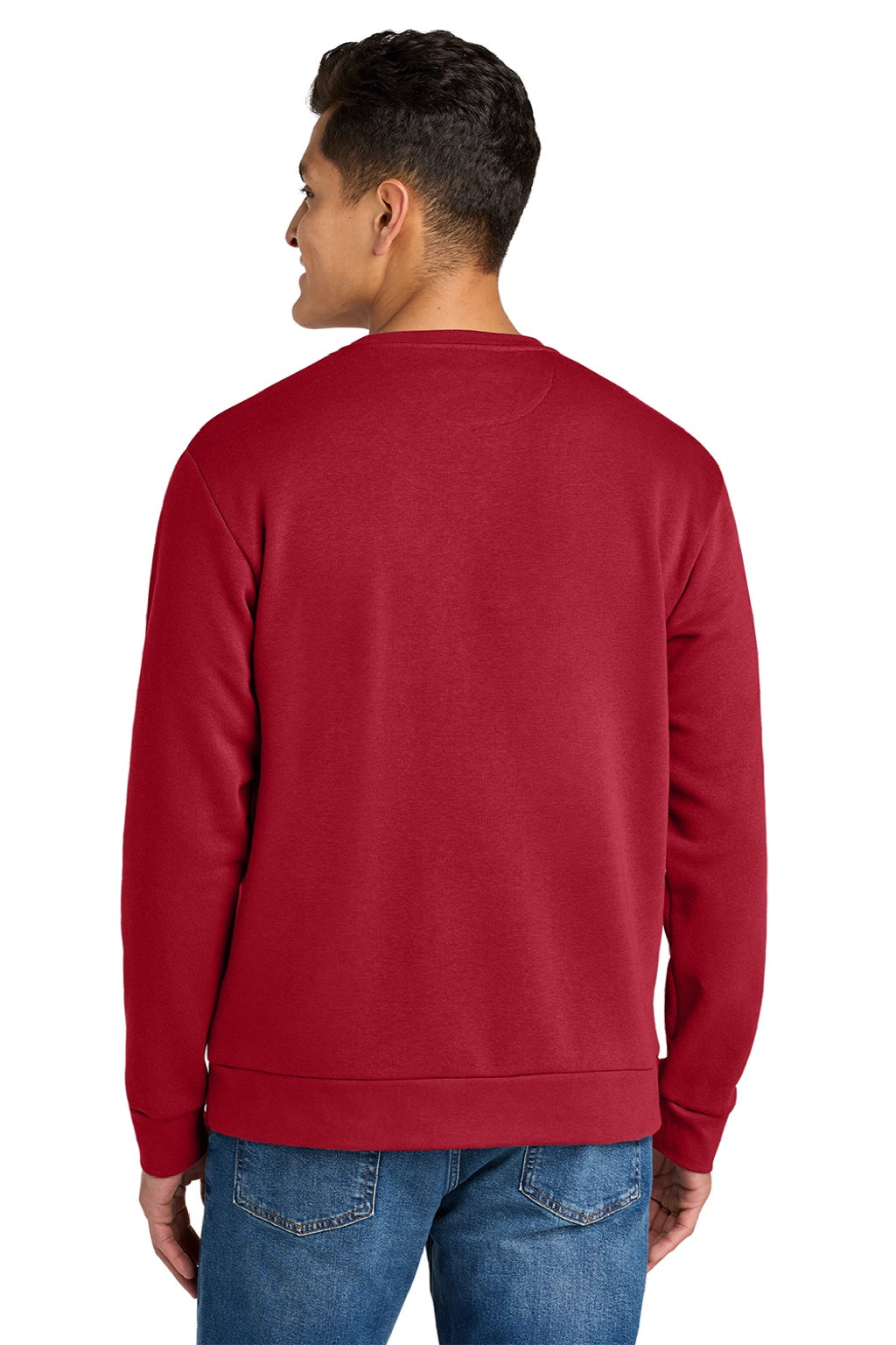 Next Level 9001 Mens Fleece Crewneck Sweatshirt w/ Pouch Pocket Red Model Back