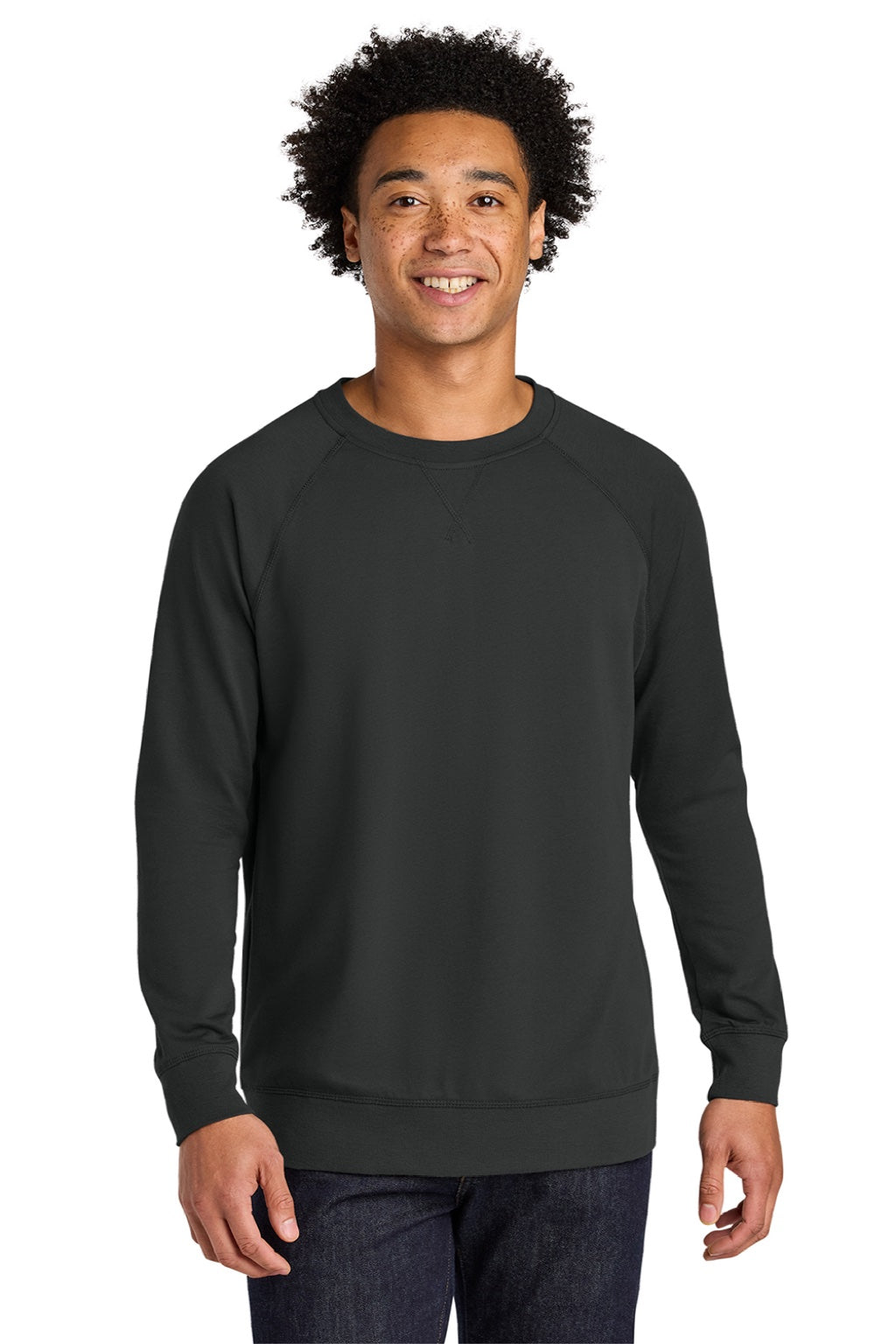 Next Level N9000/9000 Mens French Terry Long Sleeve Crewneck T-Shirt Graphite Black Model Front