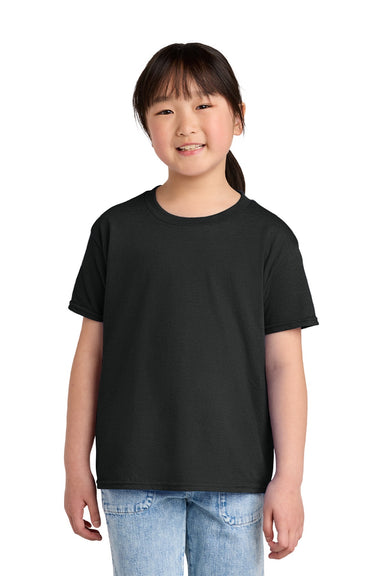 Gildan 64000BCVC Youth Softstyle CVC Short Sleeve Crewneck T-Shirt Pitch Black Mist Model Front