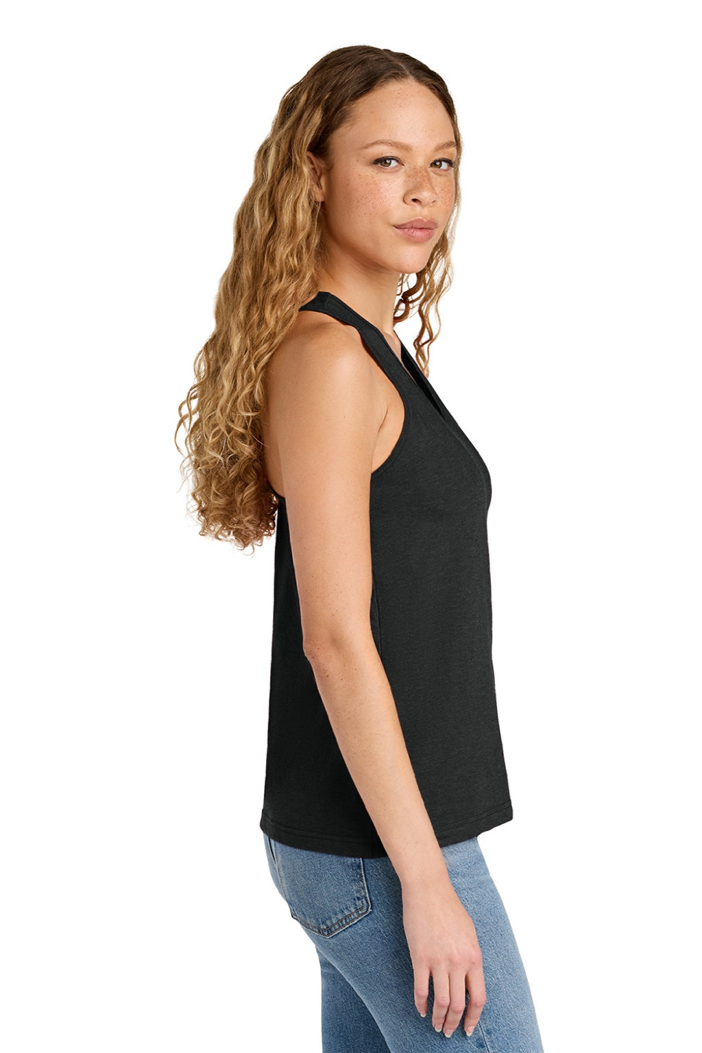 Gildan 64220LCVC Womens Softstyle CVC Racerback Tank Top Pitch Black Mist Model Side
