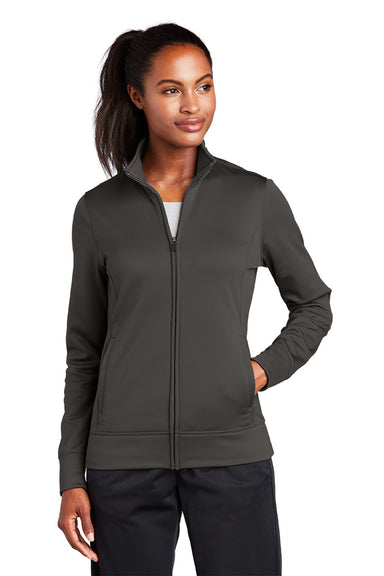 Sport-Tek LST241 Womens Sport-Wick Moisture Wicking Fleece Full Zip Sweatshirt w/ Pockets Iron Grey Model Front