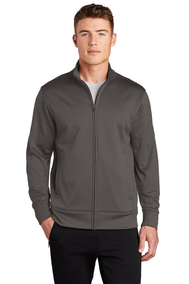 Sport-Tek ST241 Mens Sport-Wick Moisture Wicking Fleece Full Zip Sweatshirt w/ Pockets Iron Grey Model Front