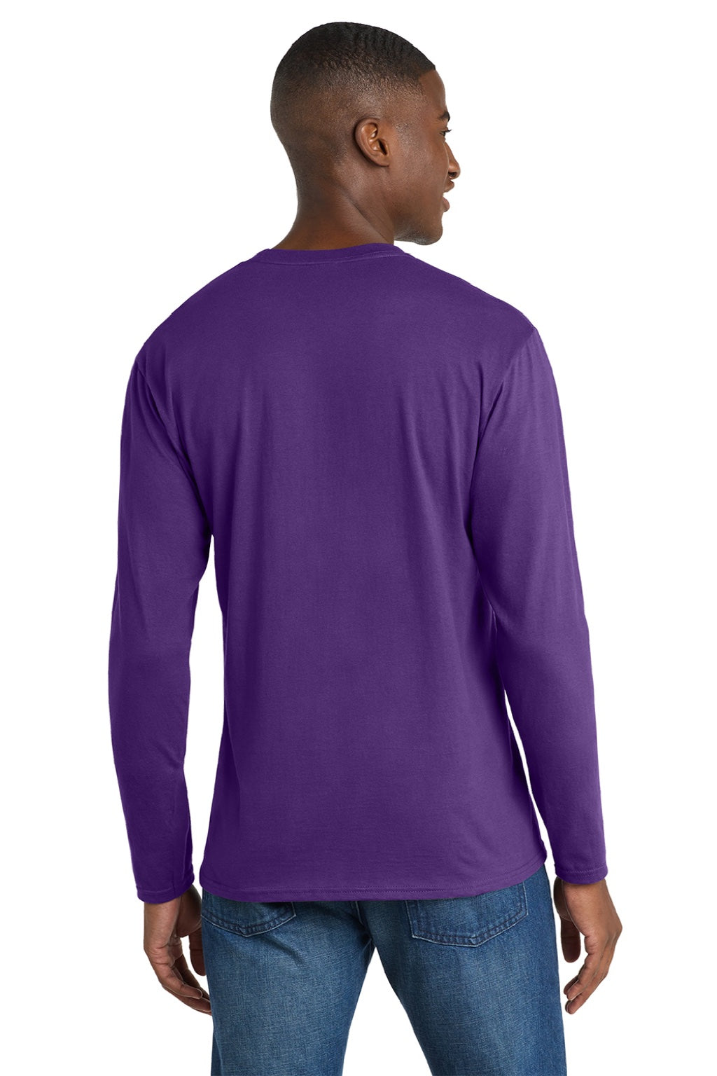 Port & Company PC450LS Mens Fan Favorite Long Sleeve Crewneck T-Shirt Team Purple Model Back
