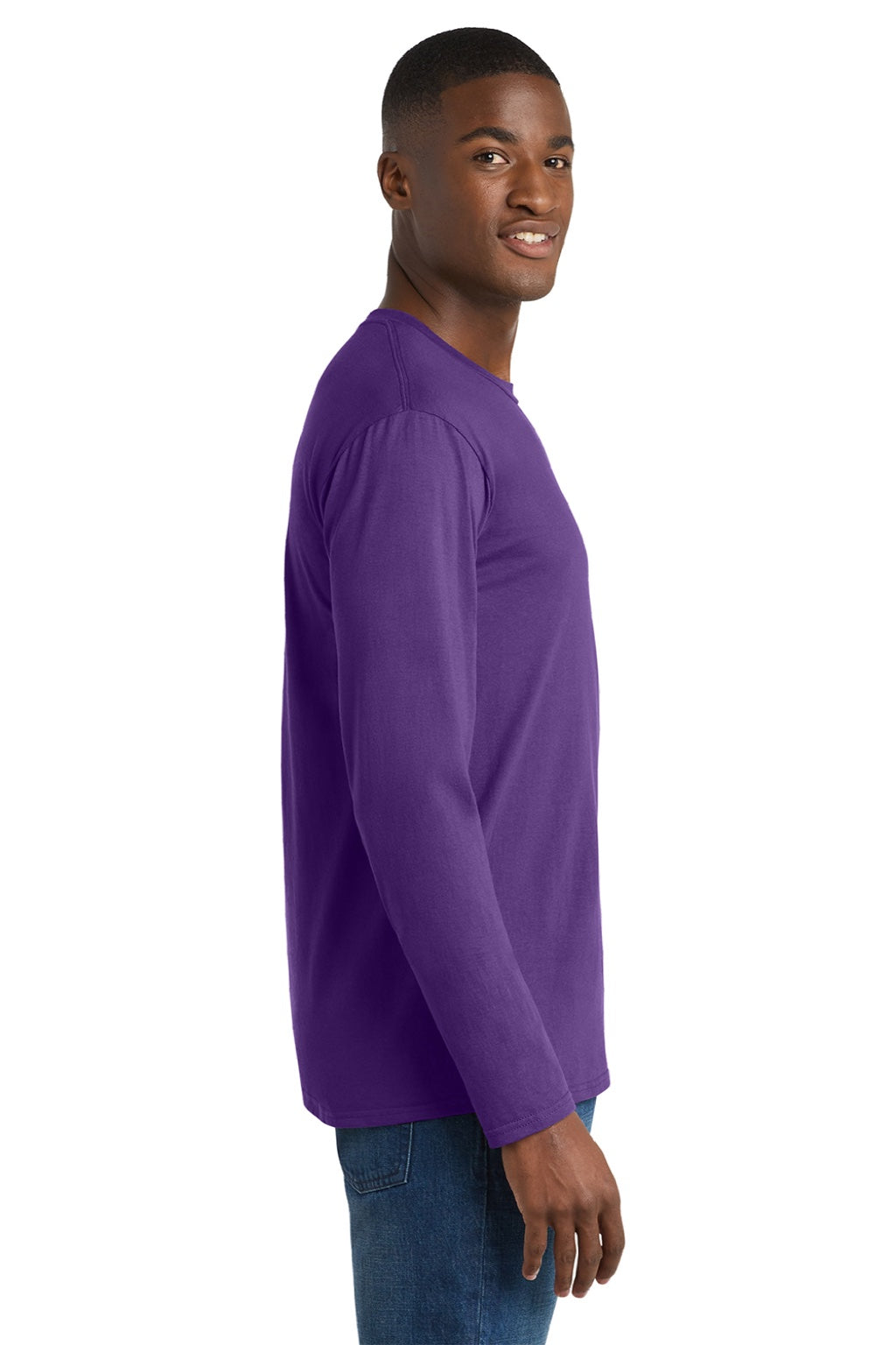 Port & Company PC450LS Mens Fan Favorite Long Sleeve Crewneck T-Shirt Team Purple Model Side
