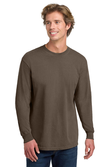 Comfort Colors 6014/C6014 Mens Long Sleeve Crewneck T-Shirt Espresso Brown Model Front