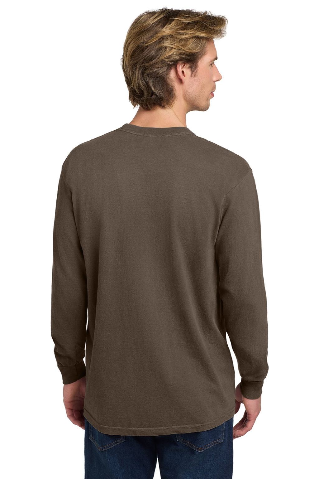 Comfort Colors 6014/C6014 Mens Long Sleeve Crewneck T-Shirt Espresso Brown Model Back