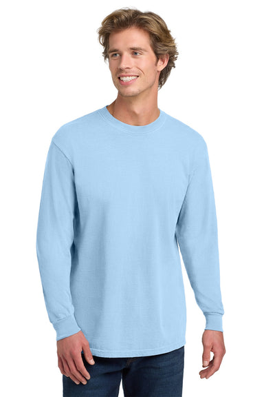 Comfort Colors 6014/C6014 Mens Long Sleeve Crewneck T-Shirt Hydrangra Blue Model Front