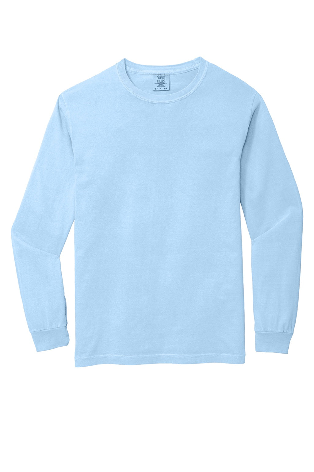Comfort Colors 6014/C6014 Mens Long Sleeve Crewneck T-Shirt Hydrangra Blue Flat Front