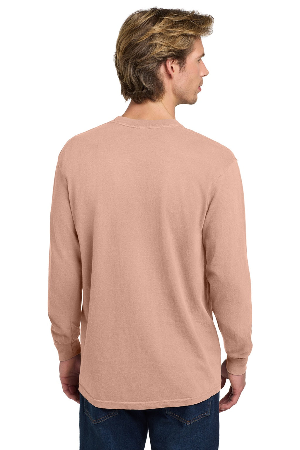 Comfort Colors 6014/C6014 Mens Long Sleeve Crewneck T-Shirt Peachy Model Back