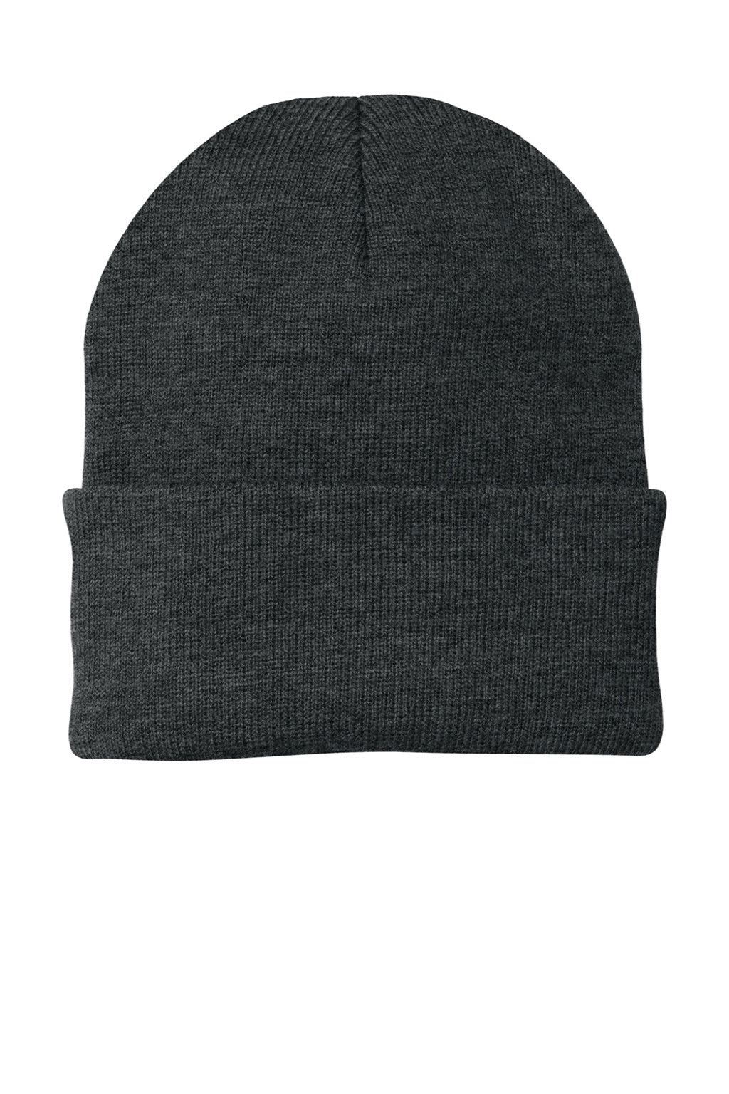 Port & Company Hats CP90 Unisex Knit Beanie Heather Charcoal Grey Flat Front