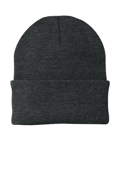 Port & Company Hats CP90 Unisex Knit Beanie Heather Charcoal Grey Flat Front