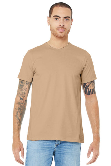 Bella + Canvas BC3001/3001 Mens Jersey Short Sleeve Crewneck T-Shirt Sand Dune Model Front