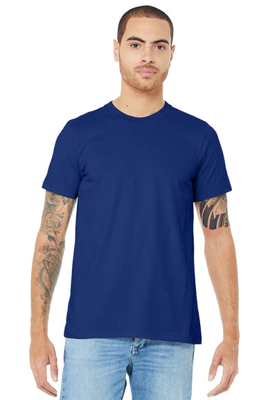 Bella + Canvas BC3001/3001 Mens Jersey Short Sleeve Crewneck T-Shirt Team Navy Blue Model Front