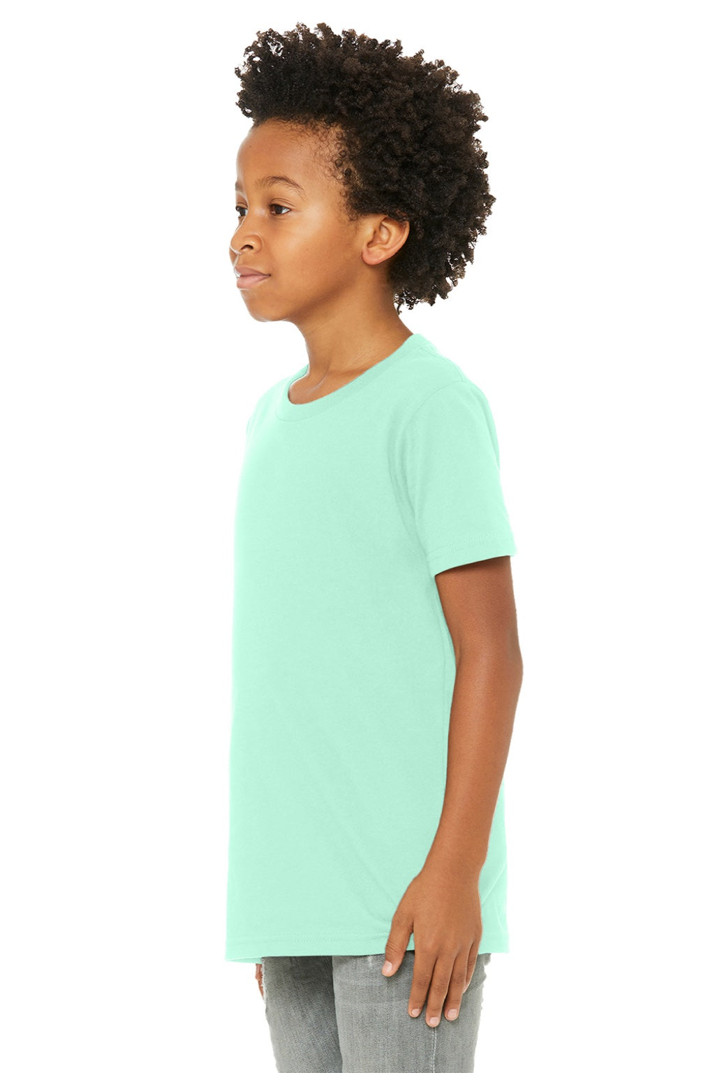 Bella + Canvas BC3001Y/3001Y Youth Jersey Short Sleeve Crewneck T-Shirt Mint Green Model Side