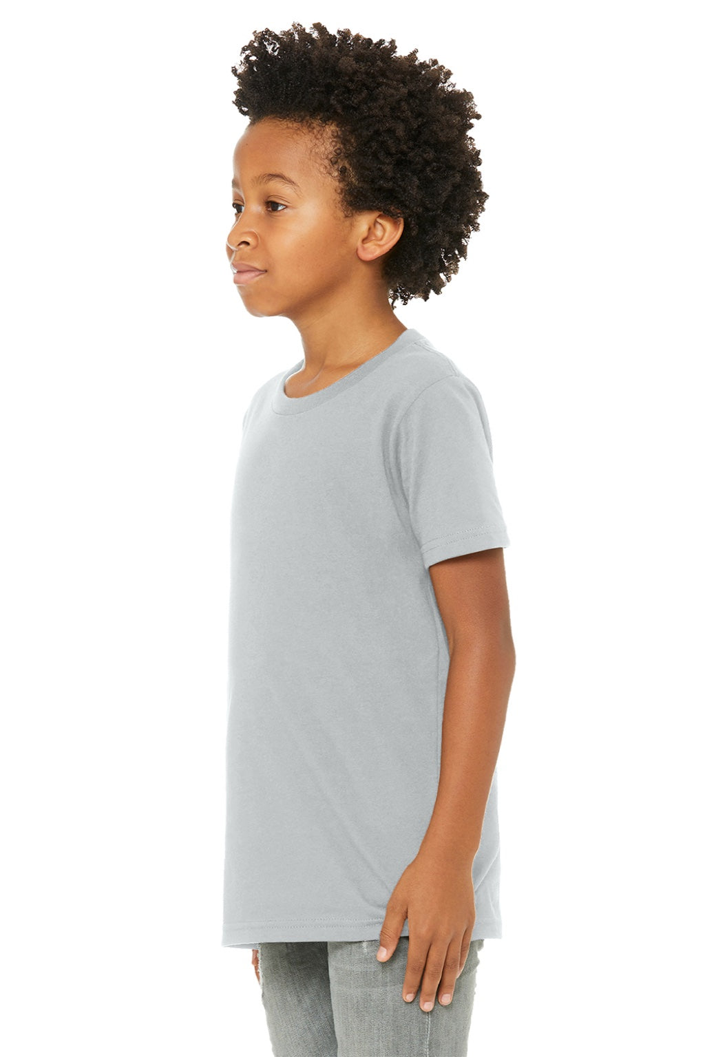 Bella + Canvas BC3001Y/3001Y Youth Jersey Short Sleeve Crewneck T-Shirt Solid Athletic Grey Model Side
